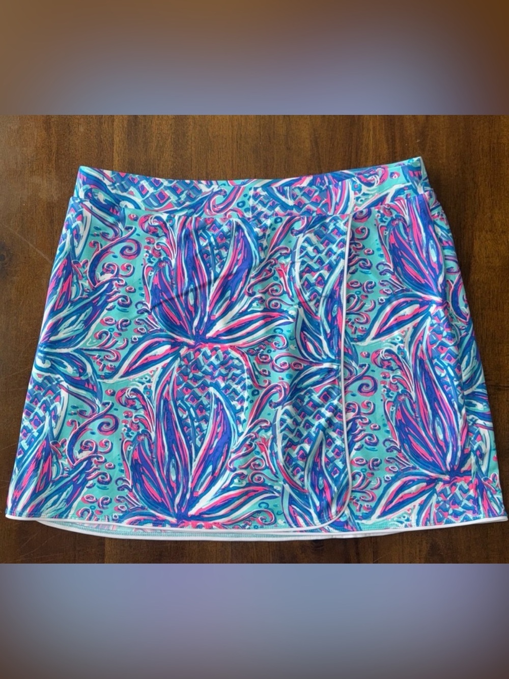 EUC! Lulu-B Vibrant pineapple print Skort in Aqua, Blue & Pink sz XL